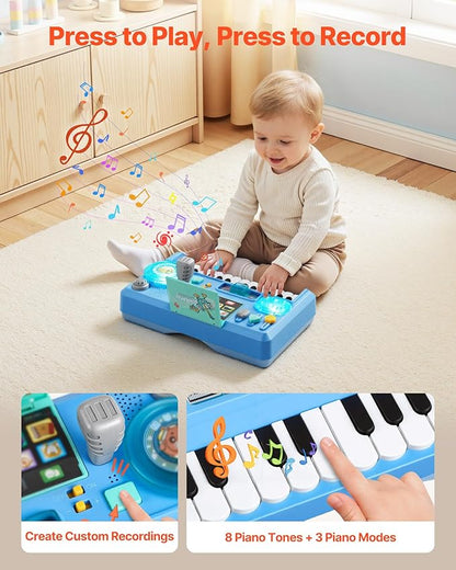 VEVOR Baby DJ Playset for Toddlers 6-18 Months, Educational Musical Table Toys with 133 Sound Sources, Recording and LED DJ Turntable, Baby Activity Table for Birthday, for Kids Aged 6-18 Months