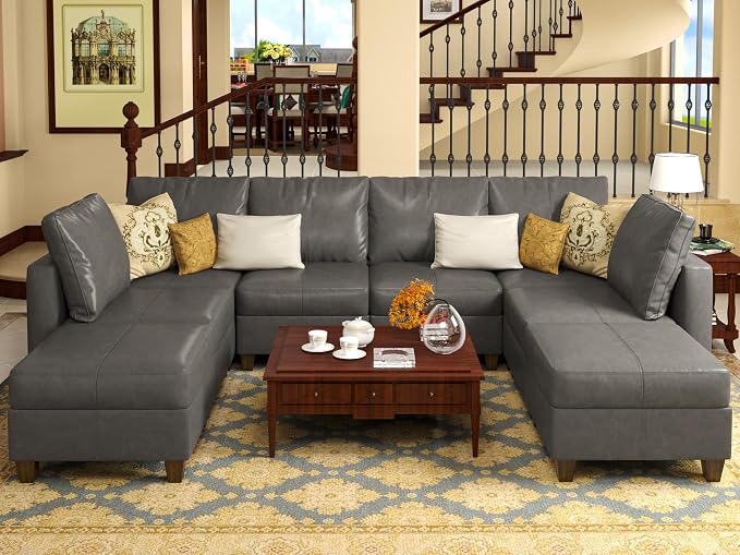 EASE MOOSE Modular Sofa Sectional Couch with Storage Ottomans, Faux Leather Sectional U Shaped Sectional Sofa Modular Sectional Sofa Couch with Reversible Chaises