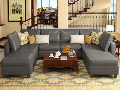 EASE MOOSE Modular Sofa Sectional Couch with Storage Ottomans, Faux Leather Sectional U Shaped Sectional Sofa Modular Sectional Sofa Couch with Reversible Chaises