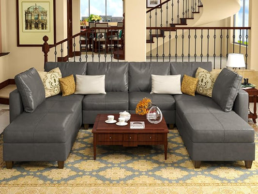 EASE MOOSE Modular Sofa Sectional Couch with Storage Ottomans, Faux Leather Sectional U Shaped Sectional Sofa Modular Sectional Sofa Couch with Reversible Chaises