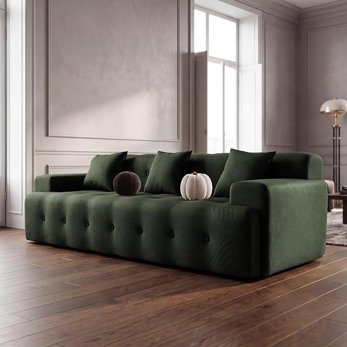 OUYESSIR 114" Boneless Couch,Cloud Couch,3D Mesh Fabric Comfy Sofa,3 Seater Modern Curved Sofa for Living Room,Bedroom and Apartment,No Assembly Required,Green