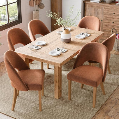Wooden Dining Chairs Set of 6, Upholstered Modern Chenille Dining Room Chair Kitchen Chairs, Comfy Farmhouse Dinner Chair for Kitchen Dining Room, Orange