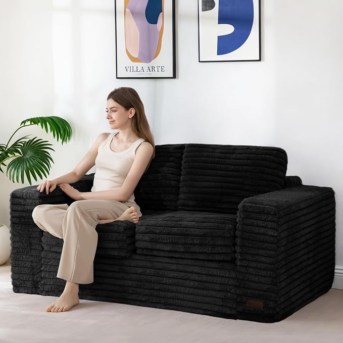 MAXYOYO Boneless Loveseat Sofa Couch for Adults, Floor Bean Bag Couch Sofa | Faux Fur Sofa with Armrests and Back Support, Plush Foam Filled Lounge Couch, Cozy Bean Bag Couch for Living Room, Apartment