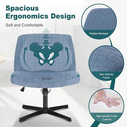 OLIXIS Criss Cross Chairs Legged Armless No Wheels Wide Seat Height Adjustable Swivel Rolling Padded Fabric Home Office Desk Seating for Bedroom, Student, Study Room