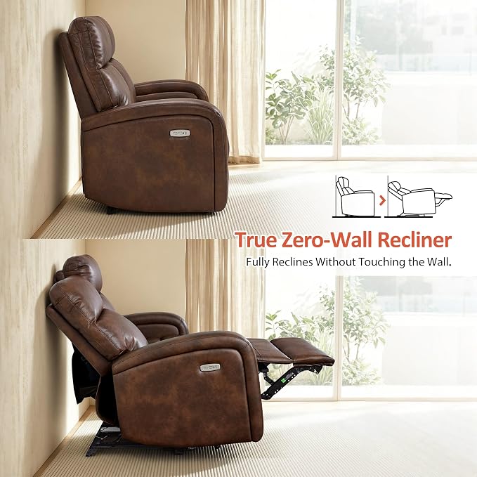 MCombo Zero Wall Recliner Loveseat, 2-Seat Power Wall Hugger Sofa with USB & Type-C Dual Ports, for Small Space, Living Room, RV PR646 (Dark Brown, Loveseat)