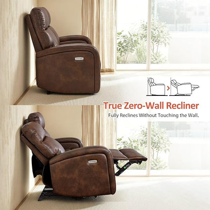 MCombo Zero Wall Recliner Loveseat, 2-Seat Power Wall Hugger Sofa with USB & Type-C Dual Ports, for Small Space, Living Room, RV PR646 (Dark Brown, Loveseat)