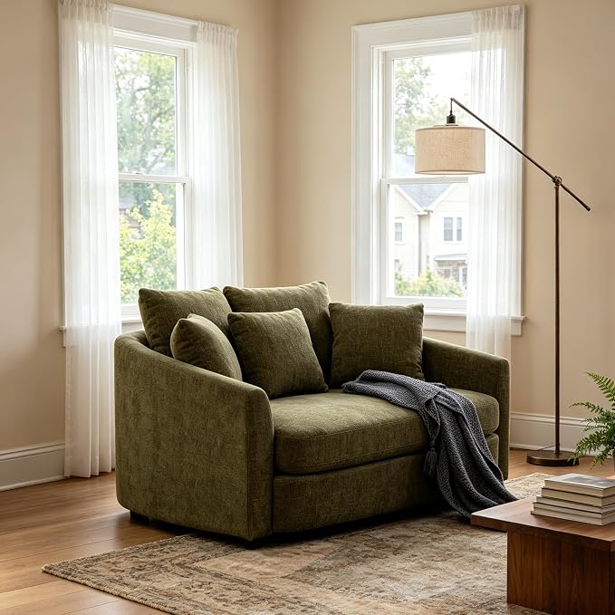 ERYE 56.3" Chenille Upholstered Accent Chair Deep Seat for Living Room Bedroom, Oversized Leisure Cushion Armchair W/ 5 Pillows and Removable Cover for Home Apartment Office