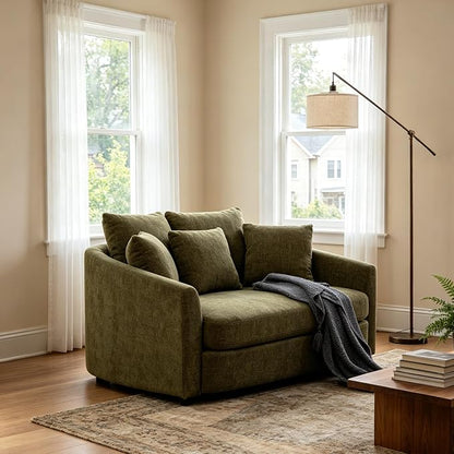 ERYE 56.3" Chenille Upholstered Accent Chair Deep Seat for Living Room Bedroom, Oversized Leisure Cushion Armchair W/ 5 Pillows and Removable Cover for Home Apartment Office