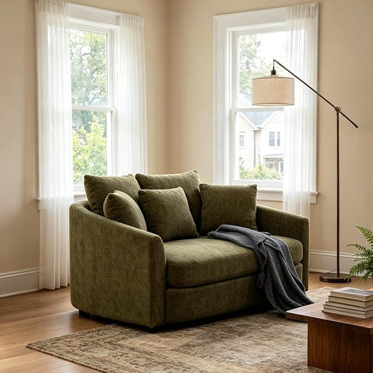 ERYE 56.3" Chenille Upholstered Accent Chair Deep Seat for Living Room Bedroom, Oversized Leisure Cushion Armchair W/ 5 Pillows and Removable Cover for Home Apartment Office