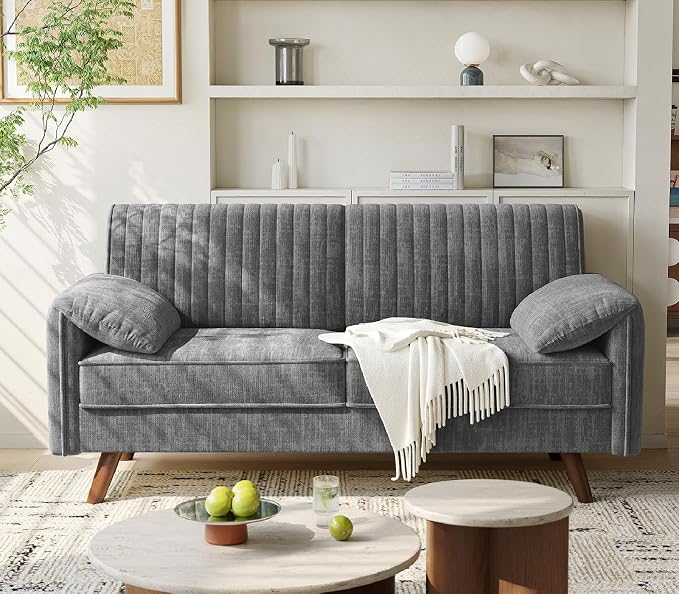 ONBRILL 64.5" Loveseat Sofa, Chenille Loveseat Couch for Living Room, 23.2" Deep Seat Love Seat with Padded Arms, Comfy Modern Small Couches for Bedroom, Small Spaces, Dorms, Office, Grey