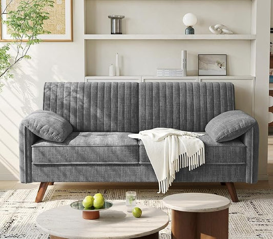 ONBRILL 64.5" Loveseat Sofa, Chenille Loveseat Couch for Living Room, 23.2" Deep Seat Love Seat with Padded Arms, Comfy Modern Small Couches for Bedroom, Small Spaces, Dorms, Office, Grey