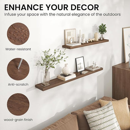 Heimlove Floating Shelves for Wall 40 Inch,Mounted Storage & Display Hanging Shelf with Invisible Brackets,for Bedroom,Living Room,Kitchen,Office,Set of 2,Walnut Color