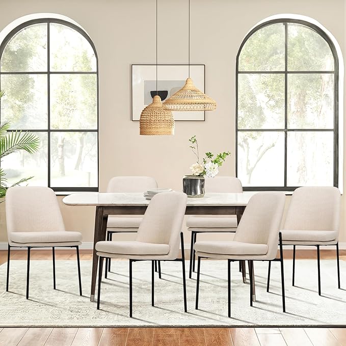 COLAMY Upholstered Dining Chairs Set of 6, Modern Dining Room Chairs with Curved Back and Metal Legs, Dinner Chair Kitchen Chairs for Dining Room and Living Room, Beige