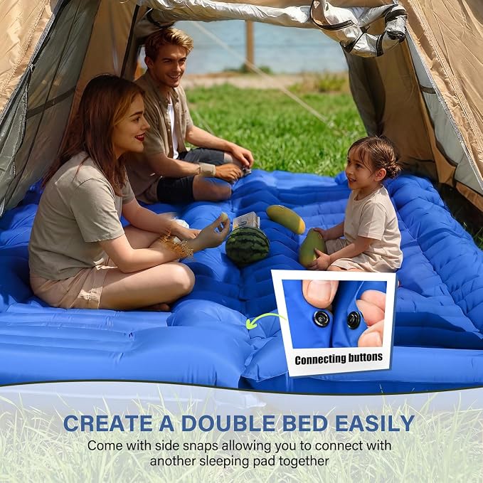 FUN PAC Camping Sleeping Pad with Pillow Built-in Foot Pump Inflatable Sleeping Mat Compact for Camping Backpacking Hiking Traveling - Blue