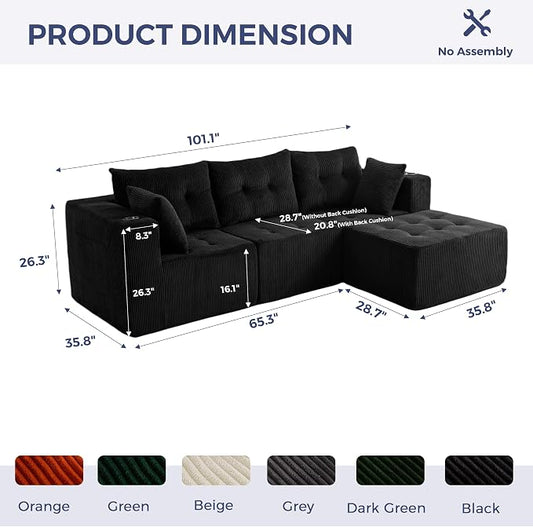 MAXYOYO Modular Sectional Sofa Couch, L Shaped Modern Cloud Couch with 1 Ottoman, Sofa in A Box, Tufted 4-Seat Boneless Chair for Living Room, No Assembly Required, Black