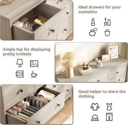 CARPETNAL Dresser for Bedroom, 7 Drawer Dresser 55” Wide Wood Chest of Drawers with Metal Handles, TV Stand, Furniture Storage Dressers Organizer for Living Room, Hallway, Entryway (Walnut)