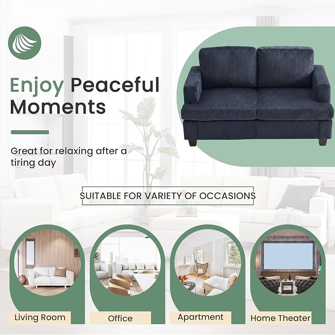 YOUDENOVA Sofa, 63” Comfy Loveseat Sofa with Deep Seats, Couch for Living Room, Modern Sleeper Couch, Blue Corduroy