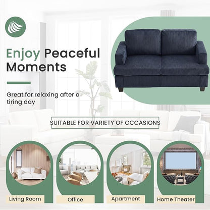 YOUDENOVA 2 Piece Set Comfy Sofa Couch, Loveseat Sofa * 2 with Deep Seats, Modern Sleeper Couch for Living Room, Blue Corduroy