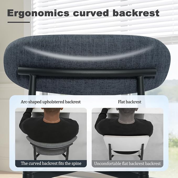 FREKEN Modern Upholstered Dining Chairs Set of 2, Mid-Century Metal Frame Linen Fabric Side Chair for Kitchen Dining Room, 350lbs Capacity, Grey