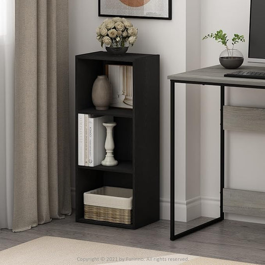 Furinno LUDER Book Shelf, 3-Cube Bookshelf, Bookcase with Open Shelves, 9.3 x 12 x 31.5, Easy Assembly, for Living Room, Bedroom, Home Office, Blackwood