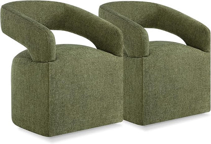 KISLOT Upholstered Dining Chairs with Casters Easy Assembly Require Modern Barrel Armchair with Rollers for Diningroom Bedroom Livingroom Reading Room,Set of 2,Green