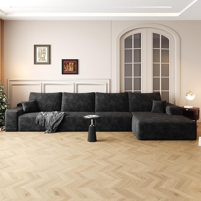 AUGOP 136" Sectional Couches for Living Room Modern Modular Sofa with L-Shape Couchs Upholstered Boneless Couch Deep Seat Sectional Couch with Chaise (Black, Right Facing Chaise+3Seaters)