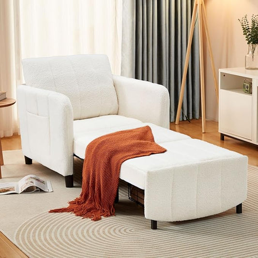 ZZW Sleeper Chair 84" Extra Long Convertible Chair Bed Upgraded 3-in-1 to 4-in-1 Pull Out Chair & Single Sofa Bed for Adult Sleeping Chair for Living Room & Small Space (White)