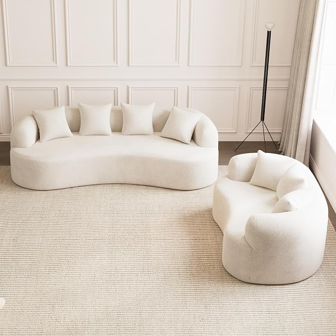 69" Curved Loveseat Sofa for Living Room, Modern Chenille Love Seat Cloud Couch, Luxury Plush Extra Deep Oversized Sofa for Small Spaces, Bedroom, Apartment‌, No Assembly Required, Cream White