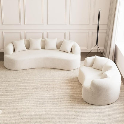 69" Curved Loveseat Sofa for Living Room, Modern Chenille Love Seat Cloud Couch, Luxury Plush Extra Deep Oversized Sofa for Small Spaces, Bedroom, Apartment‌, No Assembly Required, Cream White