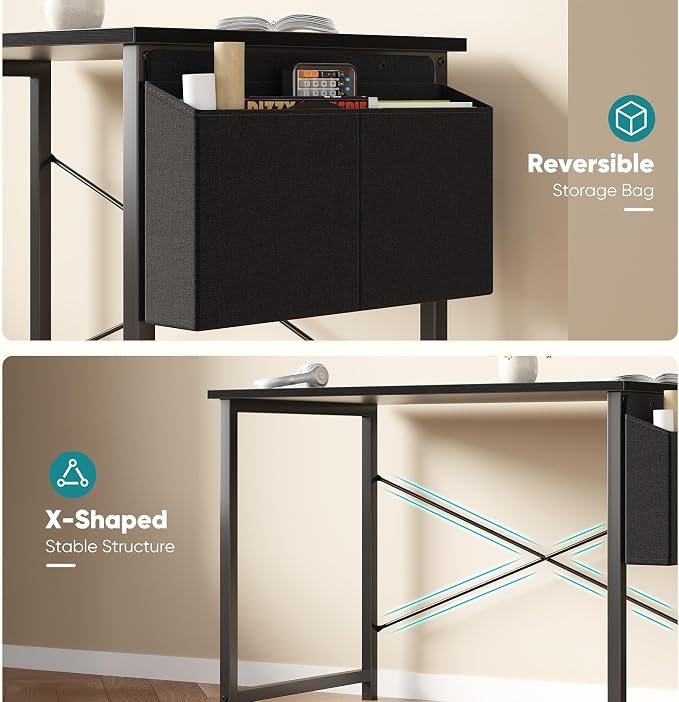 OLIXIS Small Computer Desk, 31 Inch Home Office Desks, Writing Study Craft Work Gaming Table, Computer Workstation for Bedroom Small Spaces with Storage Bag, Black