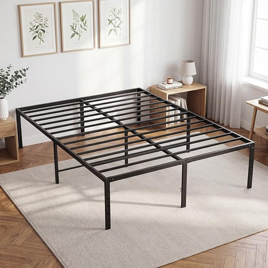 DUMOS King Size 16 Inch Bed Frame - Metal Platform Bed Frame Mattress Foundation with Steel Slat Support, No Box Spring Needed, Storage Space Under Base, Easy Assembly, Black
