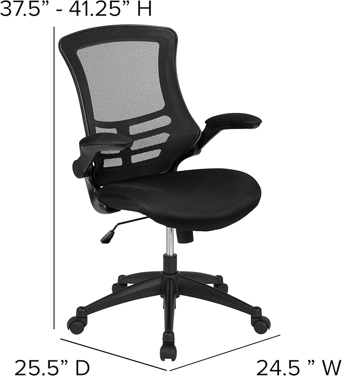 Flash Furniture Kelista Mid-Back Black Mesh Swivel Ergonomic Task Office Chair with Flip-Up Arms - Set of 5