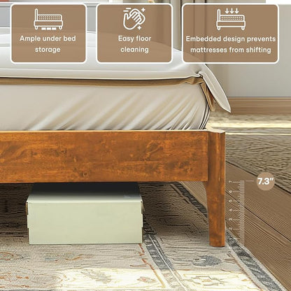 Acacia Haven Queen Bed Frame and Headboard, Platform Bed Frame Scandinavian Wood Bed Compatible with All Mattress Types, Wood Slats Support 800lbs Capacity, Quick & Easy Assembly, Caramel.