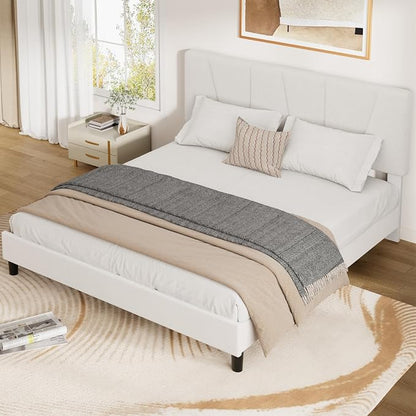 GarveeHome Queen Size Bed Frame with Upholstered Headboard, Modern Fabric Platform Bed Frame with Wooden Slat Support, Adjustable Headboard, No Box Spring Needed, Noise-Free, for Bedroom