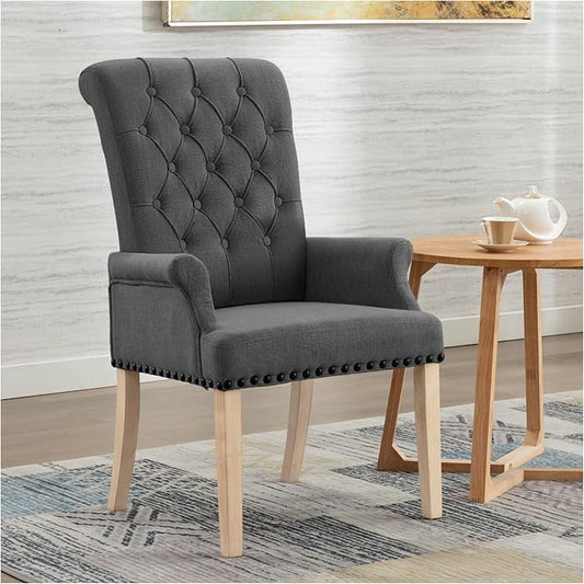 adochr Upholstered Fabric Accent Dining Chair, Arm Dining Chair with Elegant Tufted Club for Dining Room Kitchen Room, Dark Grey