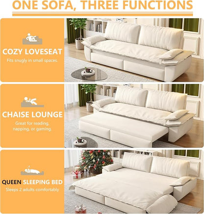 70.1" Sofa Bed Queen Size, Pull Out Couch Bed, 3-in-1 Convertible Sleeper Sofa with Cushion Armrest, Modern Velvet Futon Couch for Living Room, Small Space, Apartment, Bedroom, Beige
