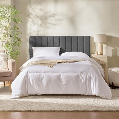 Hearth & Harbor Wall Mounted Twin Headboard Only, Bed Headboard Twin Size | Easy Assemble, Floating Peel and Stick, Upholstered, Channel Stitched, 3D Wall Panels, 5 Strips of 3M Tape Included, Grey