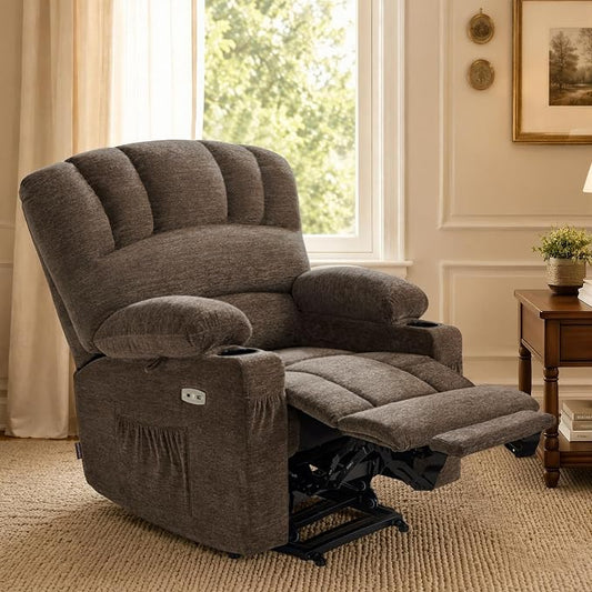 MCombo Power Lift Recliner Chair for Elderly, Lift Chair with Heat and Massage, Extra Wide Lift Recliner for Big People, Fabric R7096 (Medium-Wide, Coffee)