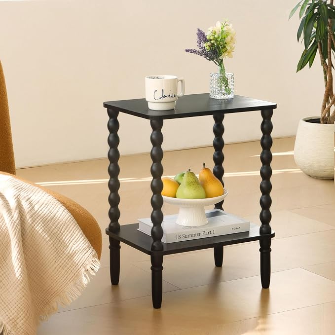 Fultyle End Tables Set of 2, Small Side Table with Storage Shelf, Nightstands for Bedroom Set of 2 for Living Room, Office and Small Spaces (Black)