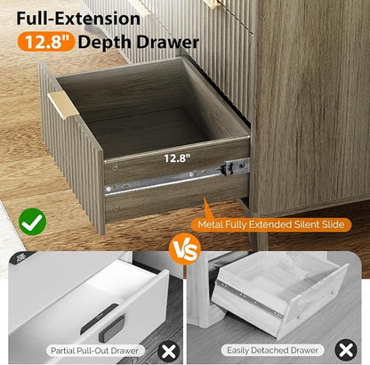 VINGLI Fluted Grey Dresser 6 Drawer Gray Dresser with Rounded Edges, Grey Dressers for Bedroom, 46.8" W*15.5" D*31" H