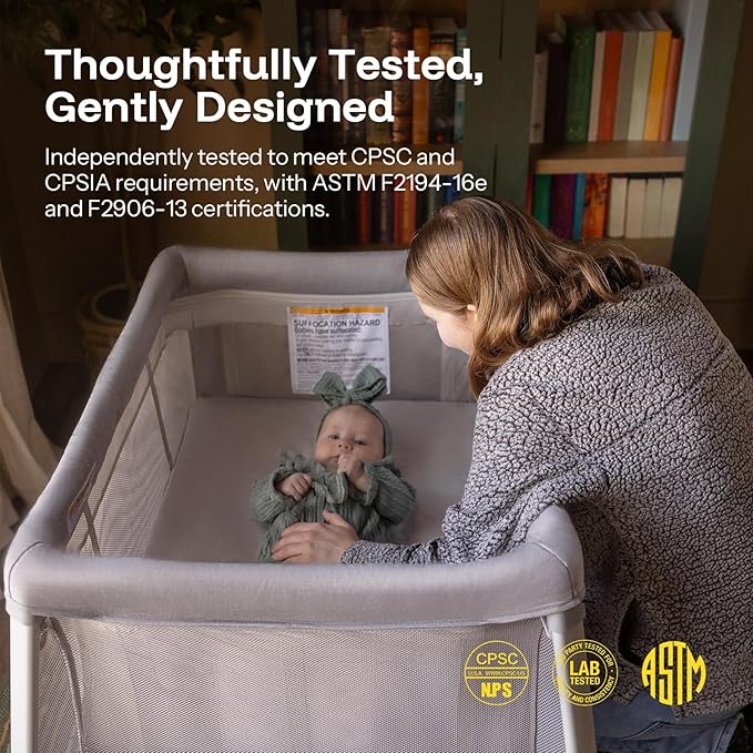 HARPPA Travel Crib with Comfy Pad, Lightweight Portable Crib Requires No Assembly, Foldable Pack and Play for Baby and Toddlers, Compact Play Yard with Bed,Gray