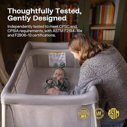 HARPPA Travel Crib with Comfy Pad, Lightweight Portable Crib Requires No Assembly, Foldable Pack and Play for Baby and Toddlers, Compact Play Yard with Bed,Gray