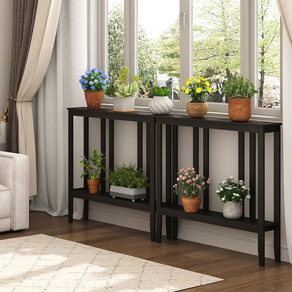 ELYKEN Bamboo 2-Tier Narrow Console Table, 36.2" Long Slim Sofa Table Behind Couch for Entryway, Hallway, Living Room, Brown