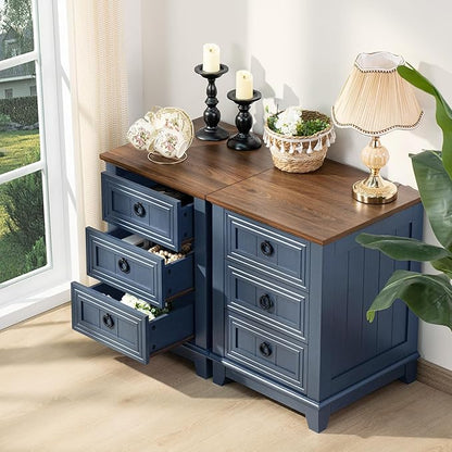 Joaxswe 18" Farmhouse Night Stand with 3 Drawers, Wood End Table Dresser for Bedroom, Navy Blue Nightstand, Bed Side Table with Metal Handle, Bedside Cabinet for Bedroom Living Room, Closet