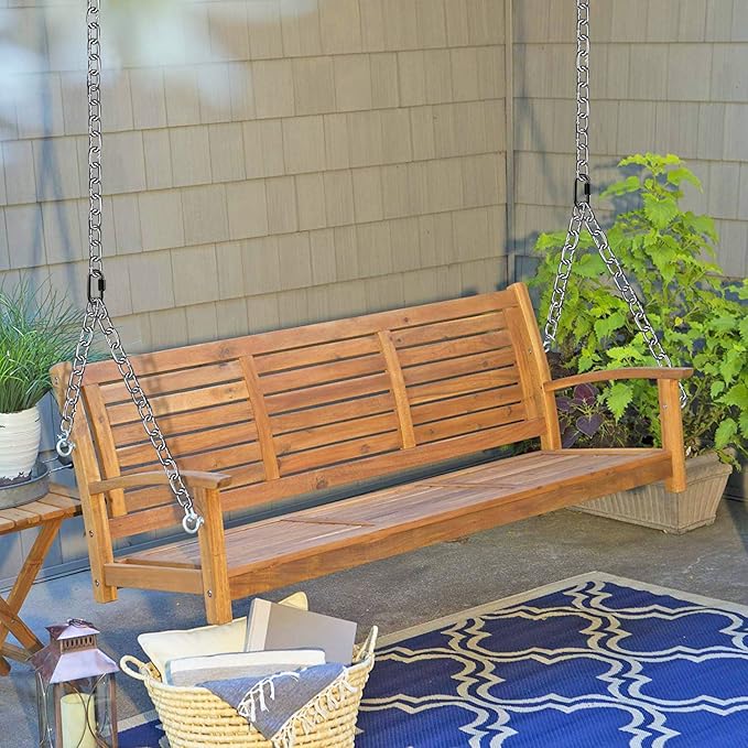 BeneLabel 2Pcs 81" (6.75 ft) Heavy Duty Porch Swing Chain with Silent Swing Hanger Hanging Chair Hanger for Indoor Outdoor Playground Bench Chair Hammock Chairs 1000LB Capacity - Silver Chain