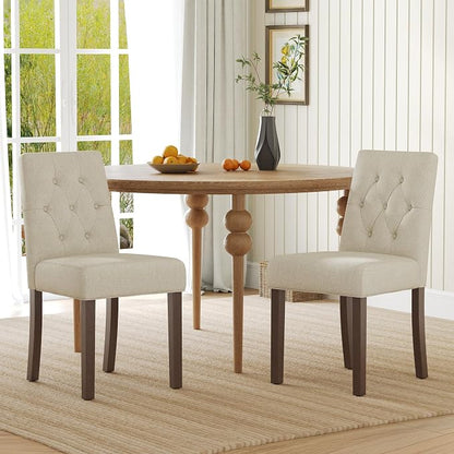 Upholstered Dining Chairs Set of 2 - Modern Parsons Kitchen & Dining Room Chair with Diamond Tufted Back, Solid Wooden Legs for Apartment, Café, Vanity