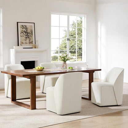 Watson & Whitely Modern Rolling Dining Chairs with Casters, Set of 2, Linen | Upholstered Seat, Removable Rollers, Fabric Armless Chairs for Dining Room, Living Room, Bedroom