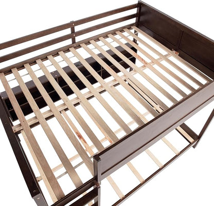 RUNNA Unique Queen Over Queen Bunk Bed with Storage&Charging Station,Brwon | Queen Over Queen Bunk Bed with Storage&Charging Station,Space-Saving Design Solid Wood Bunk Bed for Adults/Teens