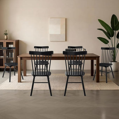AreShark Windsor Dining Chairs, Farmhouse Wooden Dining Room Chairs, Solid Wood Kitchen Chairs with Spindle Back Set of 2, Black