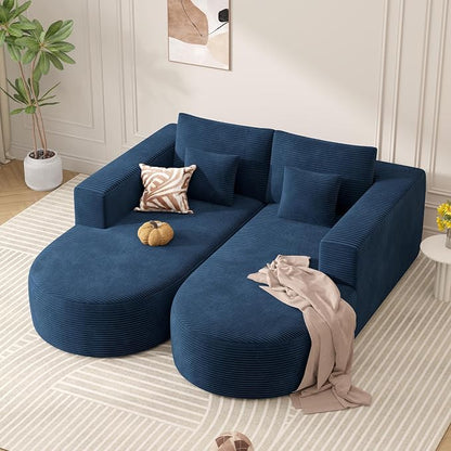 Modular Sectional Sofa Bed,Convertible Cloud Couches for Living Room,2 Chaise Corduroy Boneless Couch Sleeper Sofa Set,Oversized Chaise Lounge Chair for Bedroom,No Assembly Required,Blue 1PCS